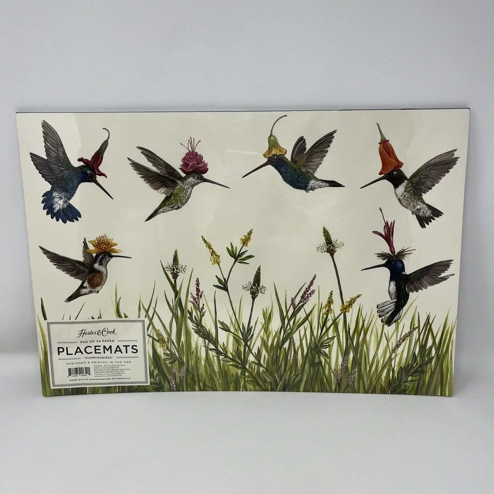 Hester & Cook Hummingbirds Pad of 24 Paper Placemats 18.5 x 12.5 Designed In USA